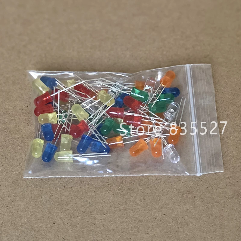 

60pcs/lot F5 5MM in the 6 Color : White / Orange / Green / Red / Blue / Yellow LED light emitting diode turn Sets Kit Mixed DIP