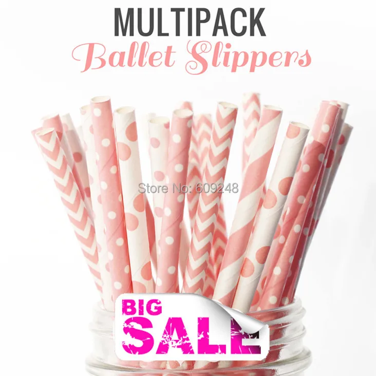 125 Pcs Mixed Colors BALLET SLIPPERS Light Pink Paper Straws,Chevron,Stripe,Polka Dot Party Drinking Straws,Baby Shower,Birthday