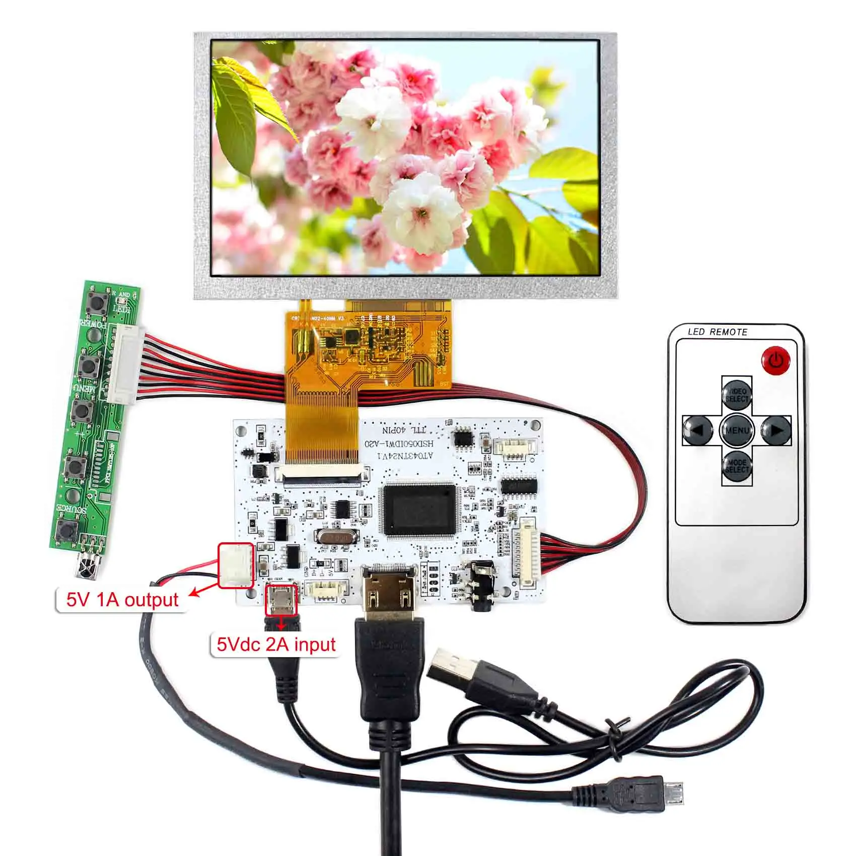 Placa de controlador lcd hd mi com tela lcd de 4.3 polegadas para raspberry pi 480x272