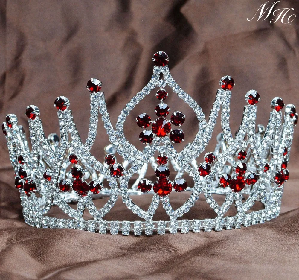 

Gorgeous Full Round Tiaras Crowns Red Rhinestones Crstyal Hair Headpiece Wedding Bridal Miss Beauty Pageant Prom Party