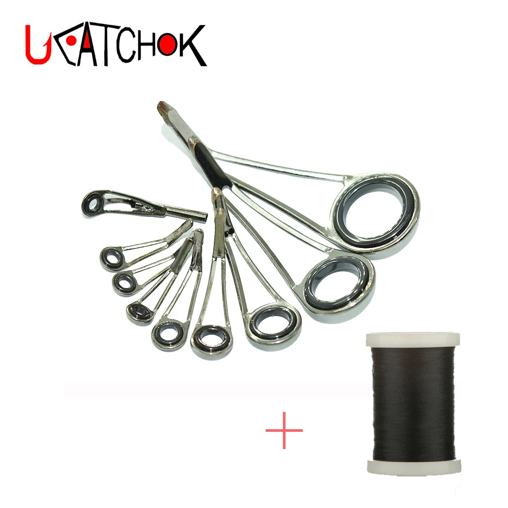 9pcs/Kit Rock Trout Fishing Rod Guides Ultra Light weight High Legs stainless steel guide ring rod DIY repair refit re-assembly