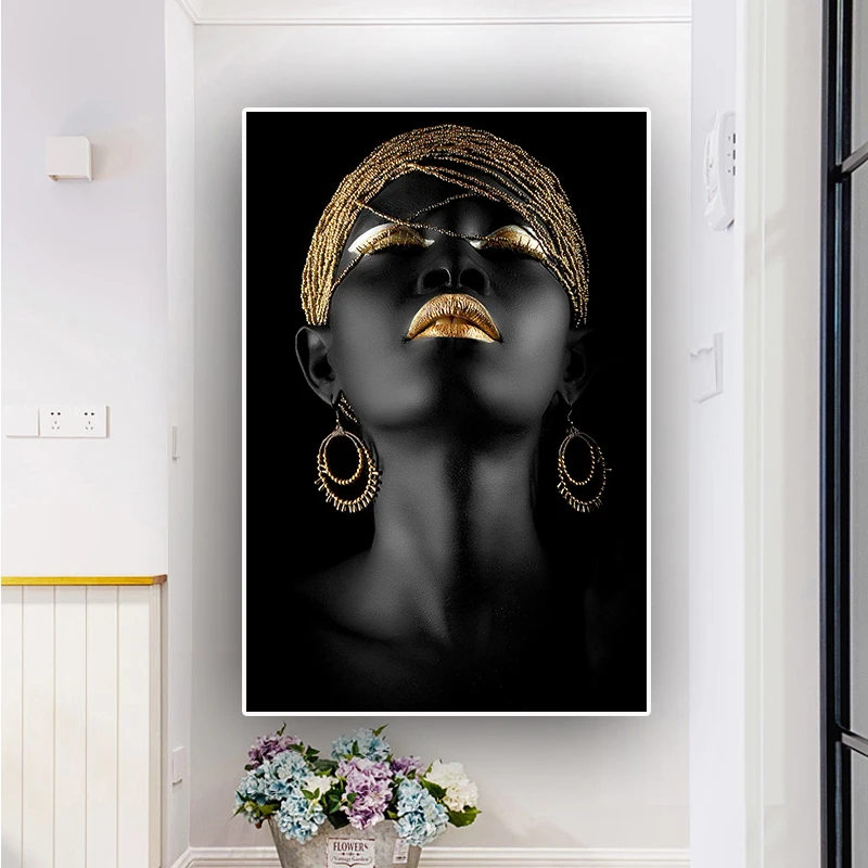 Abstract Gold Black Woman Posters and Prints Portrait Oil Painting on Canvas Wall Art Picture for Living Room Scandinavian Decor image 3