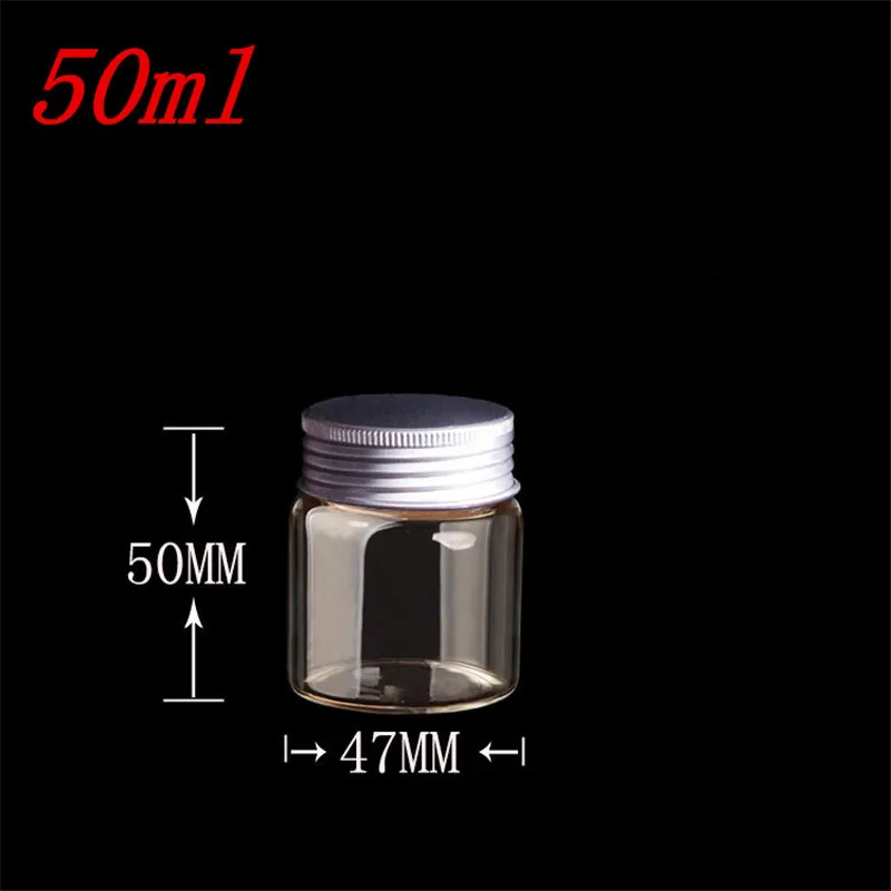 47*50*34mm 50ml Glass Bottles Screw Aluminum Cap Silicone Stopper Empty Jar Glass Sealed Bottles Gift Liquid Tiny Bottle 12pcs