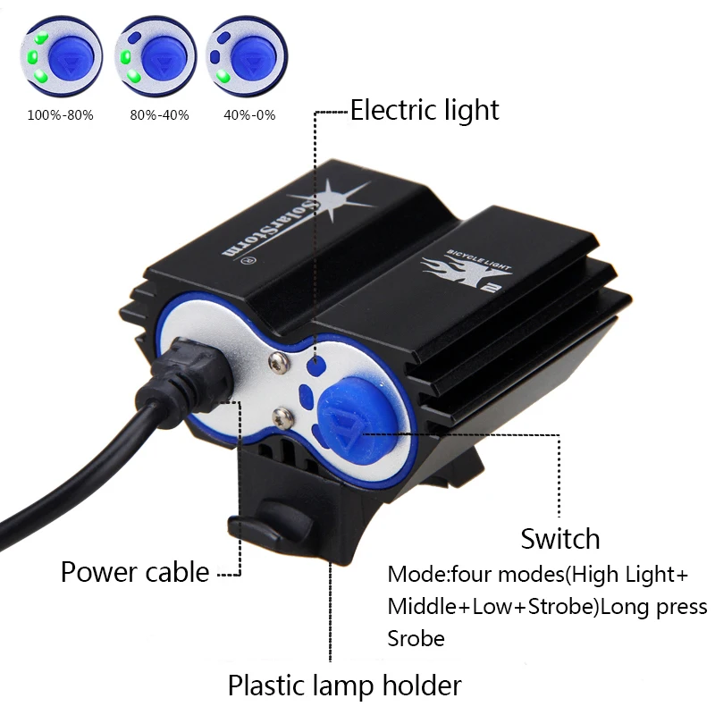 SolarStorm 6000LM 2x LED Front Bicycle Lamp Bike Headlight Headlamp with 18650 Battery and Charger