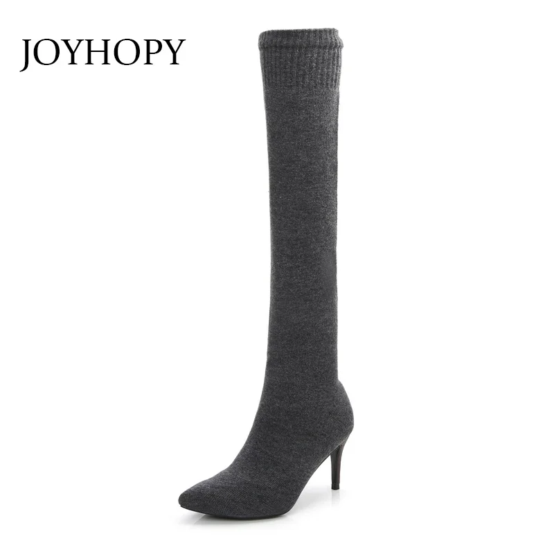 Elastic Knitted Stocking Boots Autumn Women Thin Leg High Heels Shoes Thigh High Boots Stretch Fabric Woman Over The Knee WB1399