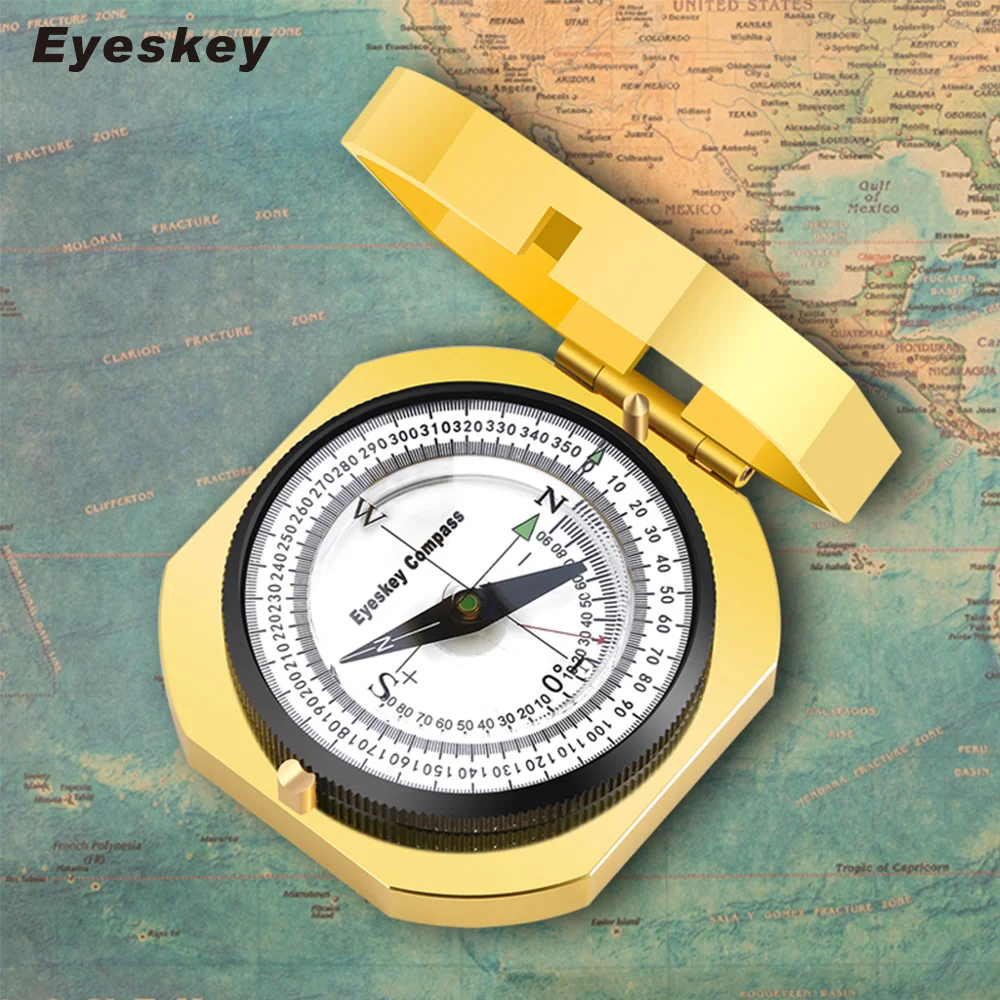 

Металлический золотистый компас Eyeskey, ручной легкий охотничий геологический Карманный компас для кемпинга