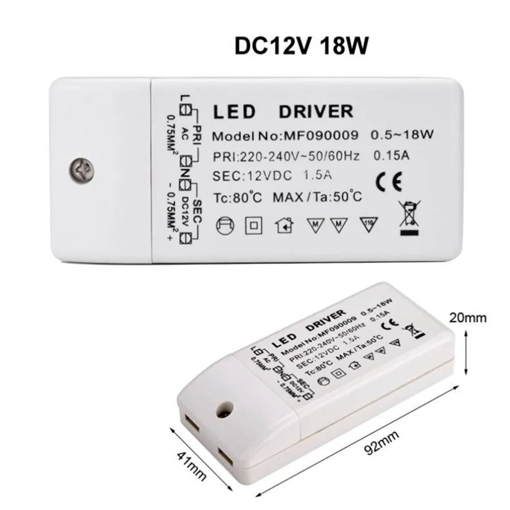 Adaptador de transformador LED de 12v, salida de CC, 6w, 12w, 18w, 30w, 50w, cubierta de plástico de 220v a 12v para bombilla Mr11 Mr16