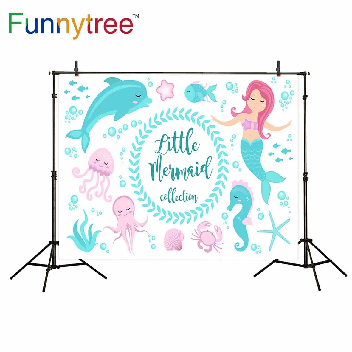 Funnytree photography backdrops underwater world mermaid background with fish dolphin octopus jellyfish custom backdrop