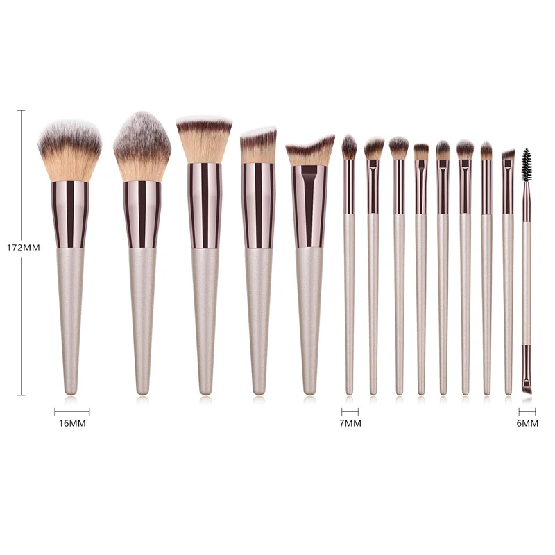 9/14 pièces Champagne pinceaux de maquillage ensemble pour femmes fond de teint poudre Blush fard à paupières mélange pinceaux de maquillage beauté outils cosmétiques
