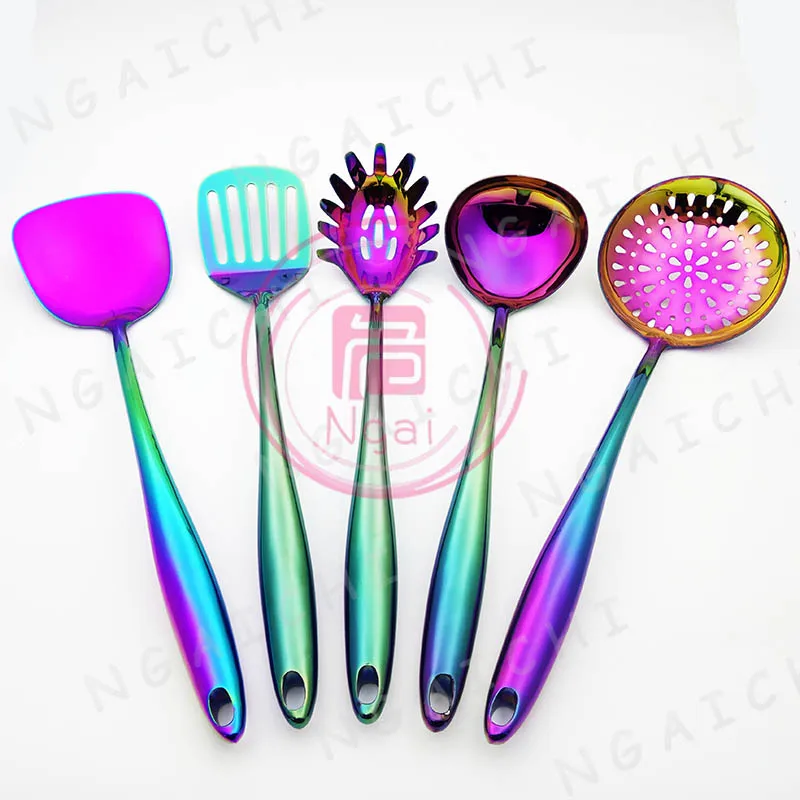 Oversize Stainless Steel Cooking Tools Food Shovel Electroplate Rainbow Color Spatula Dinnerware Set Colander Kitchenware 1pcs