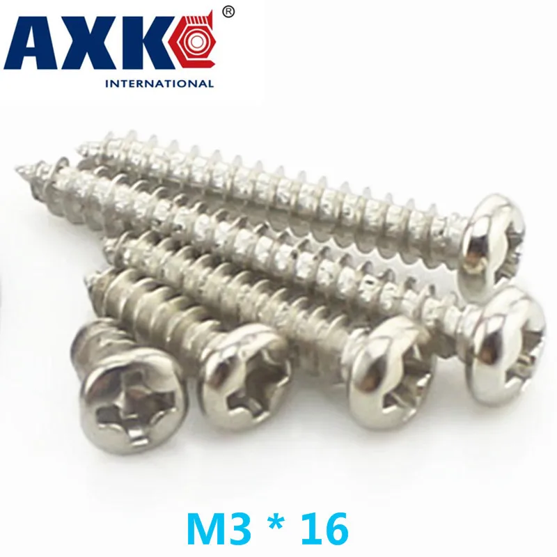 2023 Vis Tornillos Para Madera Parafusos Axk 50pcs 304 Stainless Steel Round Self-tapping Screws / Pan Head Screw M3 * 16 Gb845