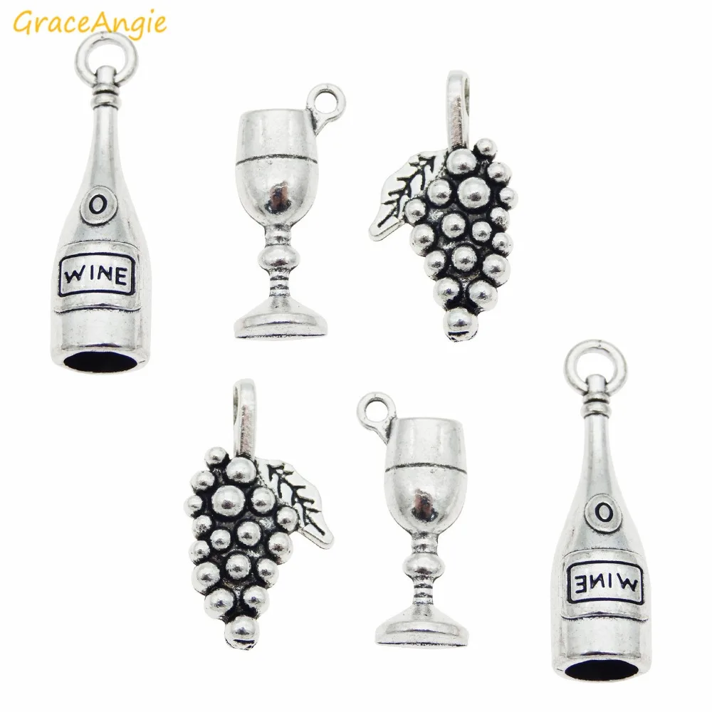 15pcs Alloy Mini Wine Bottle and Goblet Charms Mixed Antique For Necklace Bracelet Pendant Crafts DIY Accessories