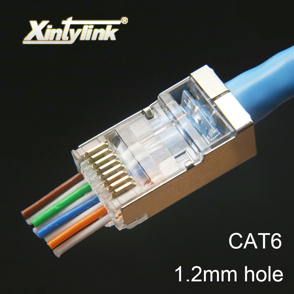 Xintylink-conector rj45 cat6 cat 6, enchufe 8p8c stp rg rj 45 lan blindado SFTP, red ethernet, cable jack modular con orificio de 1,2mm