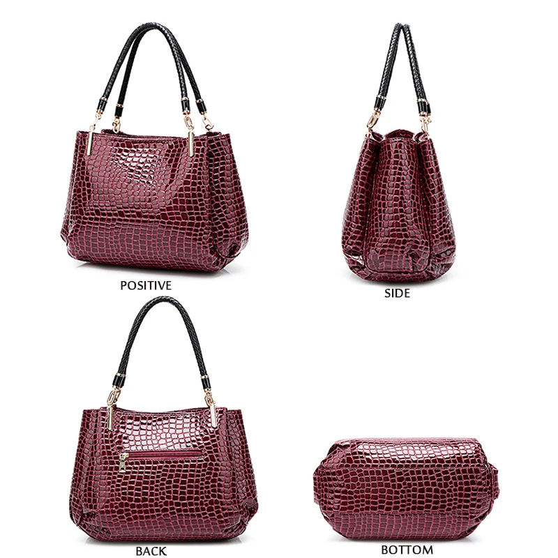 Luxury Crocodile Handbag Women Retro Three-pocket Large Shoulder Bag Female High Quality Causal Totes for Shopping Big Bag Sac