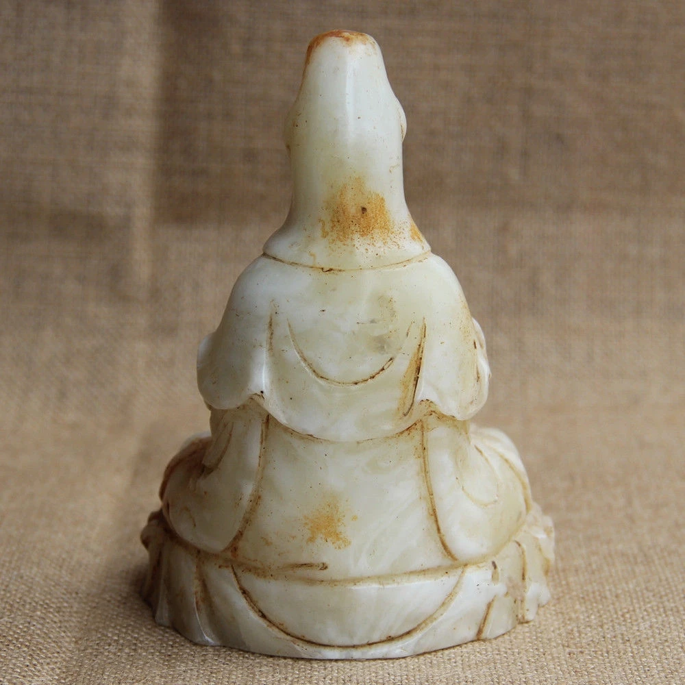 Imagem -02 - Chinês Branco Jade Mão-esculpida Sentado Rezar Lótus Guanyin Kwan-yin Bodhisattva Estátua