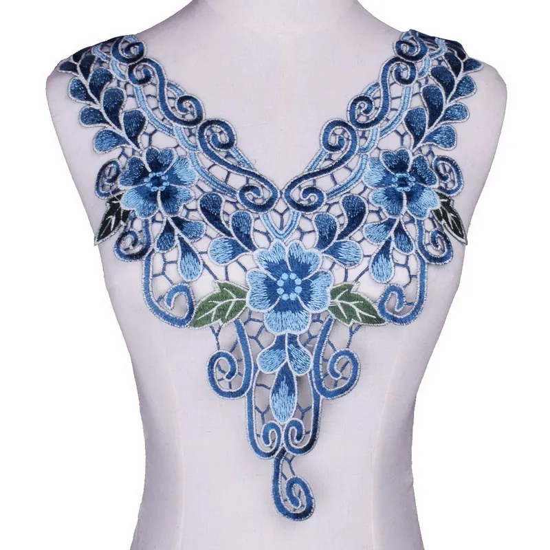 Craft Blue Purple Green Collar Floral Embroidered Applique Trim Decorated Lace Neckline Collar Sewing Accessories