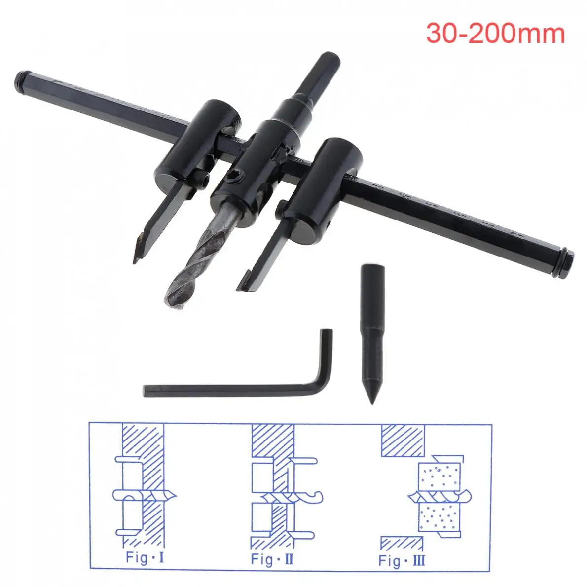 30-200mm Mini Adjustable Aircraft-type Wood Circle Hole Saw Cutter Tool Kit Cordless Drill Bit for Woodworking