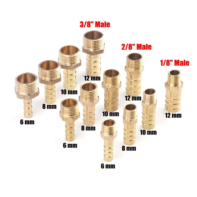 

2pcs/lot 1/8" 2/8" 3/8" Male Connector 6~12mm Brass Pagoda Connectors Irrigation Hose Fittings Gas Pipe Adapter Copper Joints