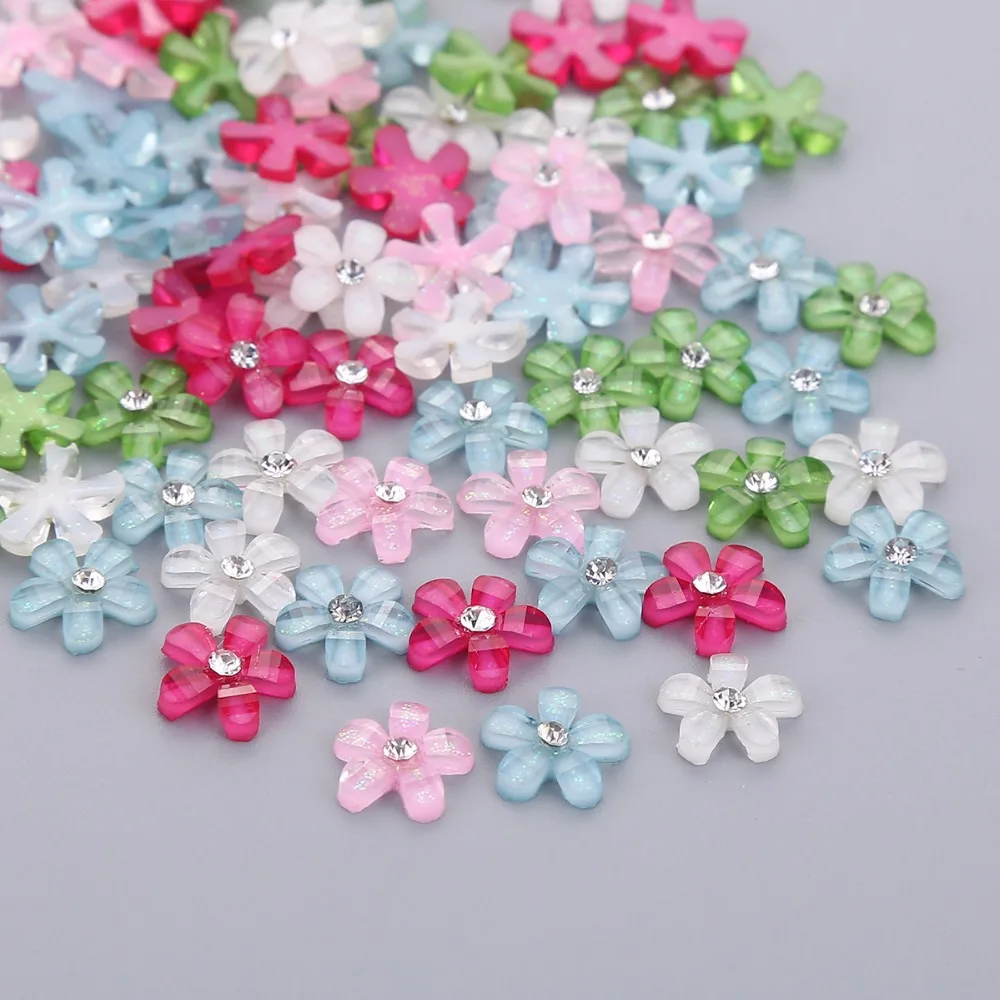 TPSMOC 20pcs 10mm Cute Resin Flower with Rhinestone Flatback Cabochon for DIY Jewelry,Phone,Nail Artdecoration Beads Craft