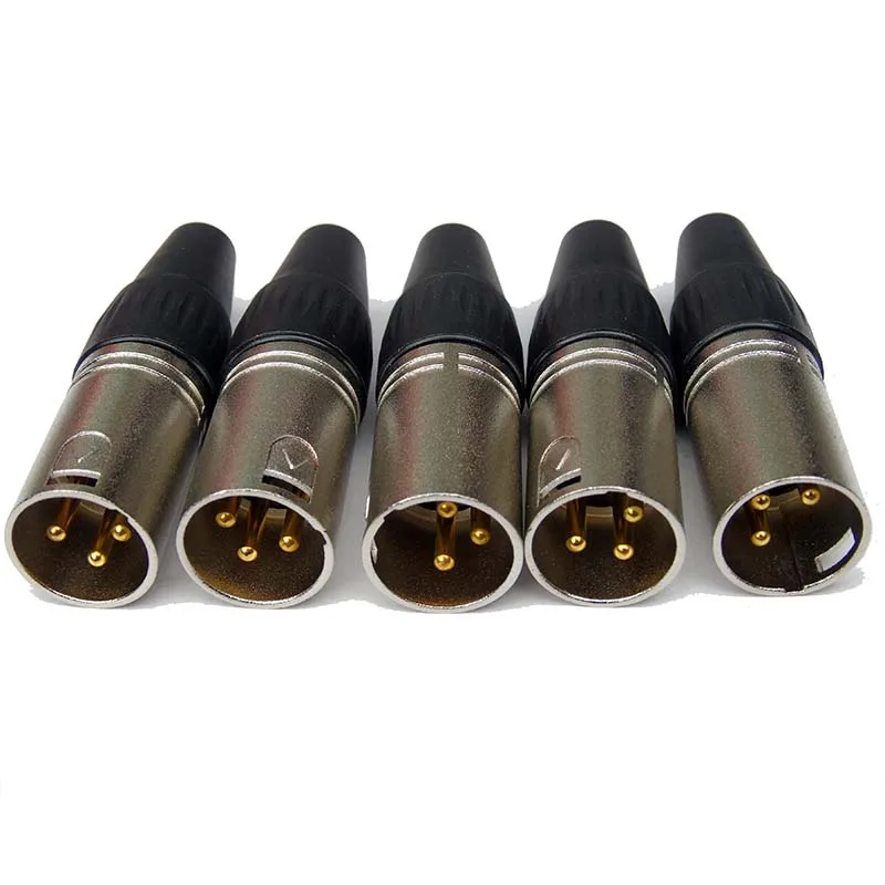 

wholesale 50 pcs/lot 3-Pole Male Cannon XLR Connector Plug for Microphone Cannon Connector with 3 pin gold plated