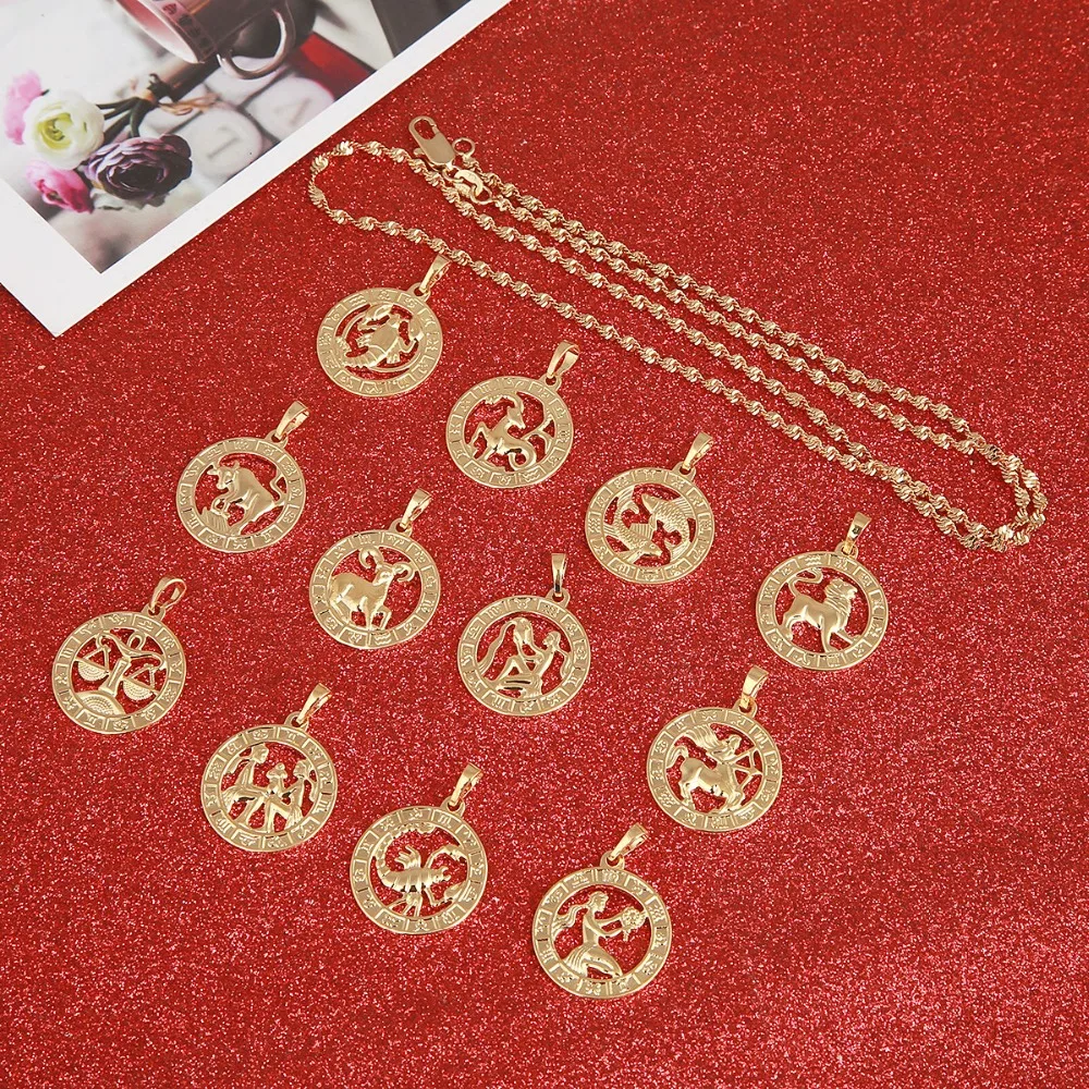 

12 Pcs Twelve Constellations Necklaces for Women Girl Gold Color Twelve Horoscope Star Sign Jewelry Gift