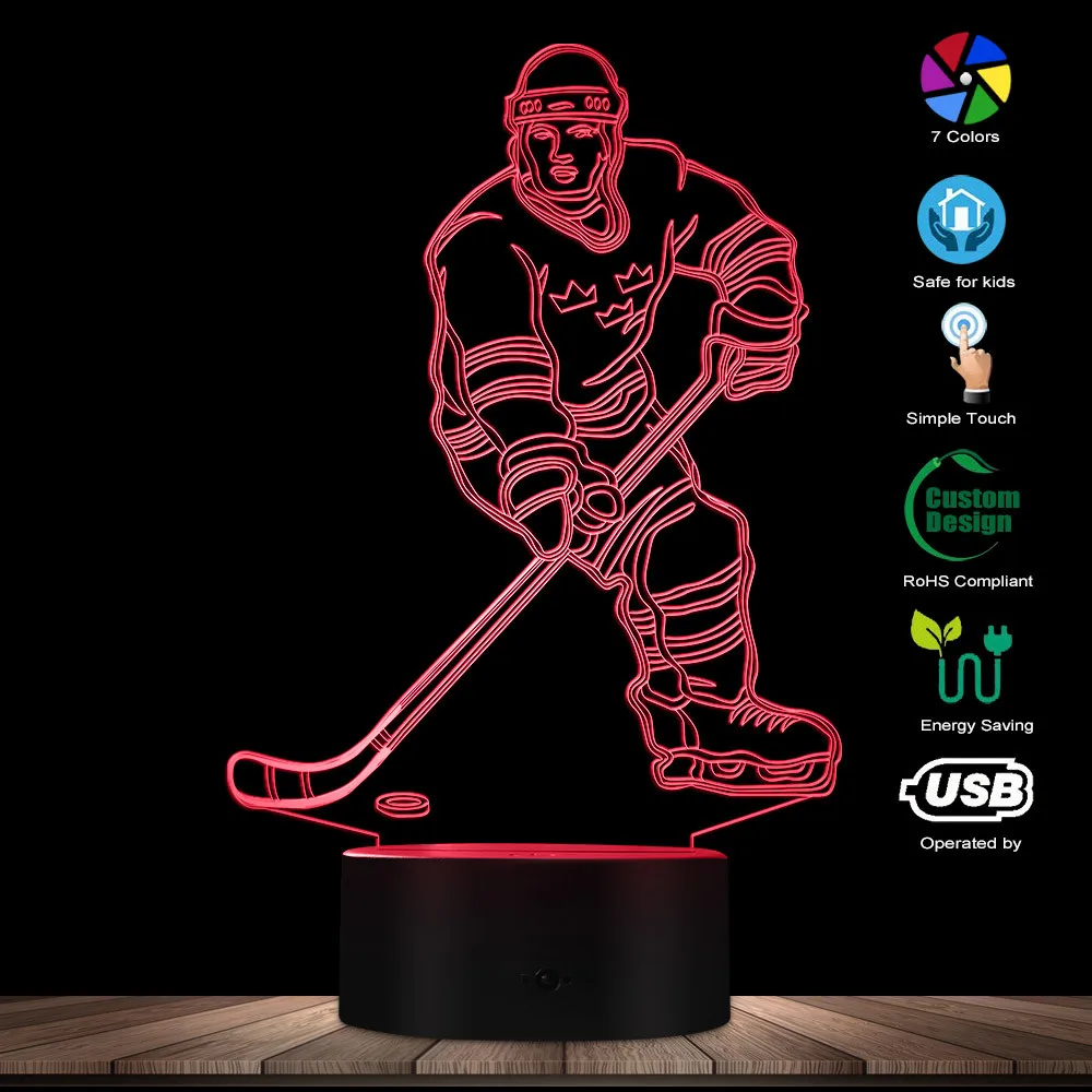 Hockey Player 3D Night Lamp 3D Night Light Children Light Home Decor LED Optical Illusion Light Hockey Gifts Decorative Lighting