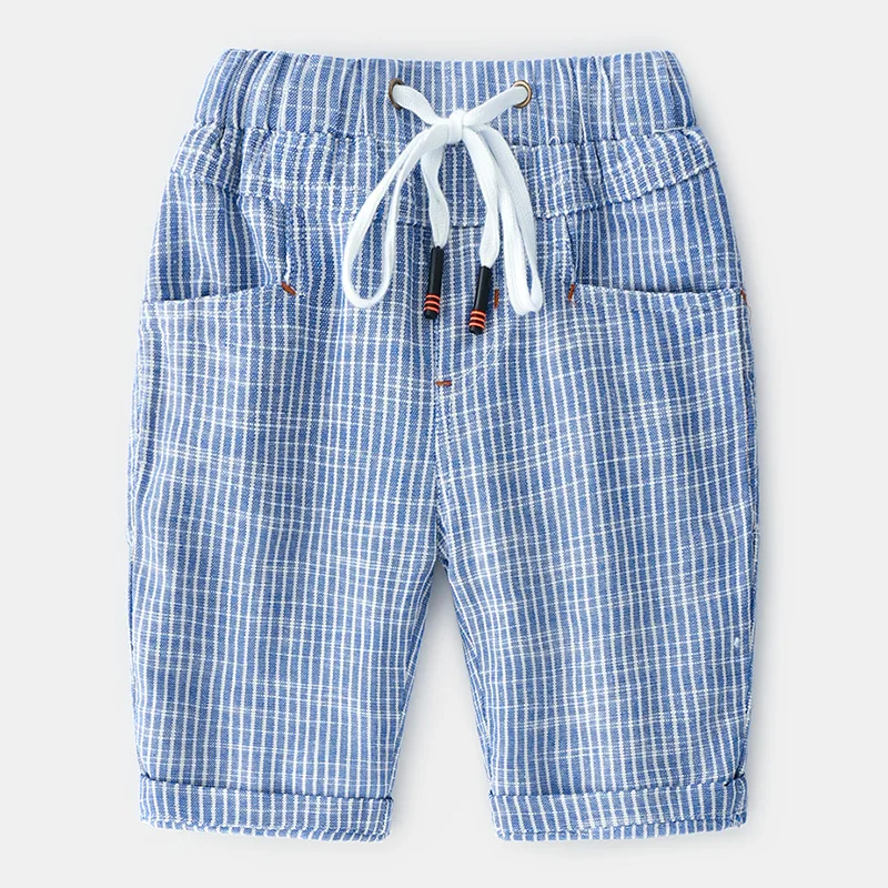 2024 Summer England style Baby Boys Calf Length Pants Casual Children stripe Cotton Student Cropped Short Trousers Kids Pant