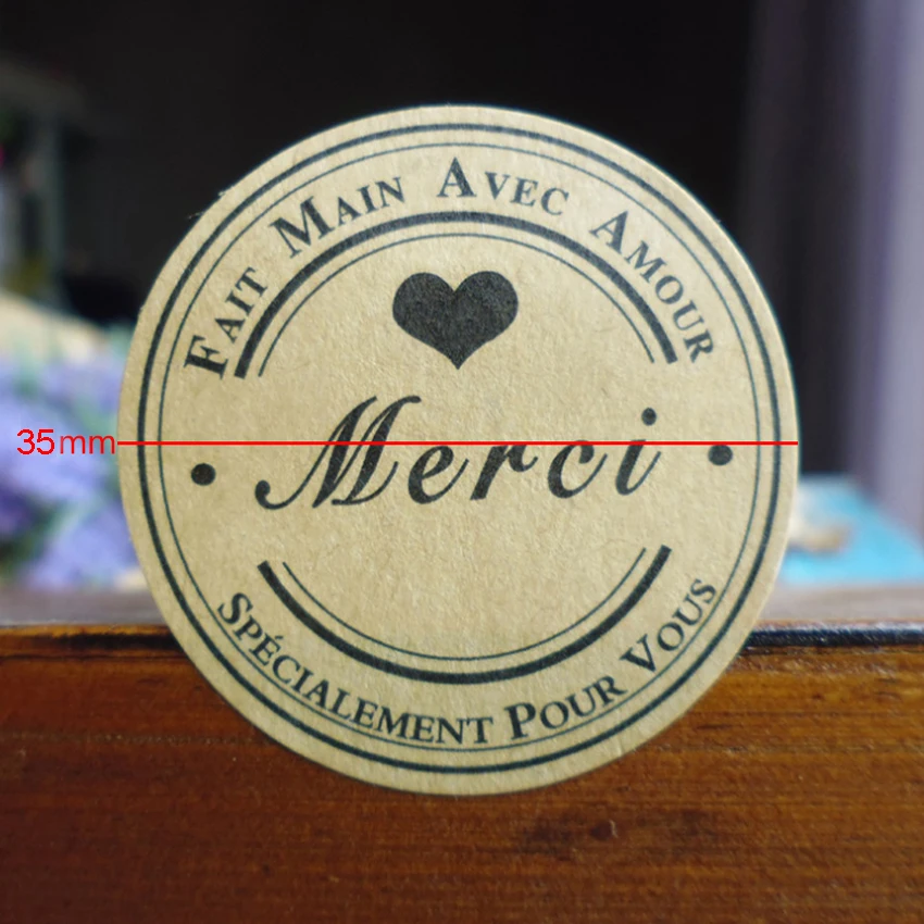 120PCS/lot Round black heart Merci self-adhesive sealing sticker kraft paper Gift Sealing Labels DIY Gifts Scrapbooking Sticker