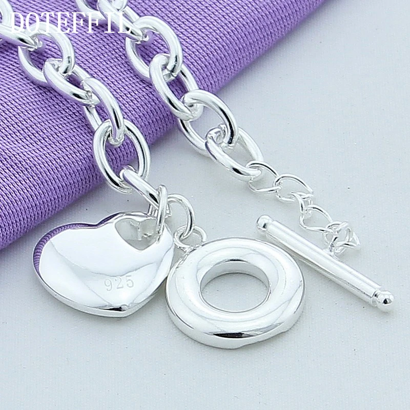 DOTEFFIL 925 Sterling Silver Solid Heart Pendant Bracelet OT Buckle For Woman Charm Wedding Engagement Fashion Party Jewelry