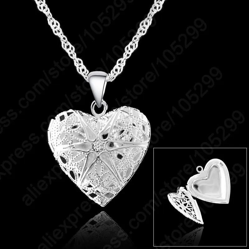 Charming Women Lovers Necklace 925 Sterling Silver  Jewelry Heart Pendant Necklaces +18 inches Singapore Chain Party Bijoux