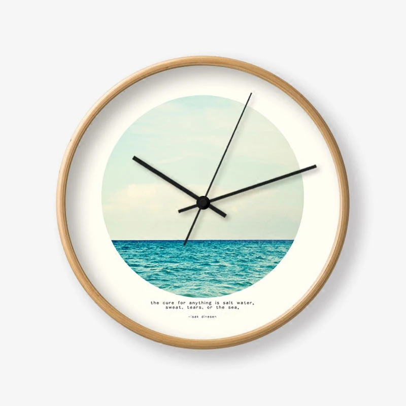 Creative landscape art wood ocean wall clock Brief refreshing sea wall clock home decoration