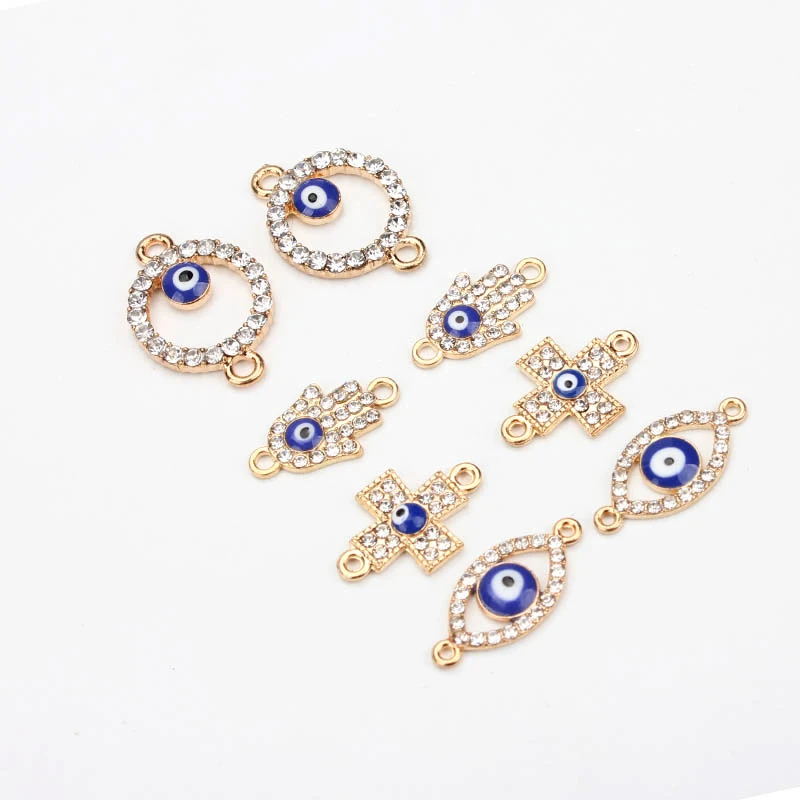 10pcs/lot Fashion evil eye connectors hamsa hand cross shape evil eye diy jewelry accessories findings for handmade bracelet