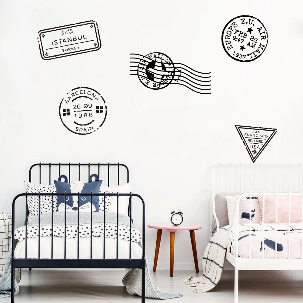 Travel Stamp Wall Decal Bedroom Kids Room Journey Stamp Post Office Travel Stamp Wall Sticker Living Room Vinyl Home Decor Art