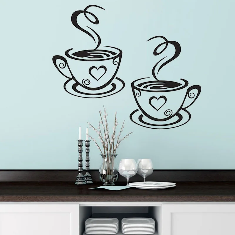 New Coffee Cup Carved Wall Stickers For Refrigerator Home Decor Living Room Wall Decals Coffee Shop DIY Wall Art Mural Wallpaper