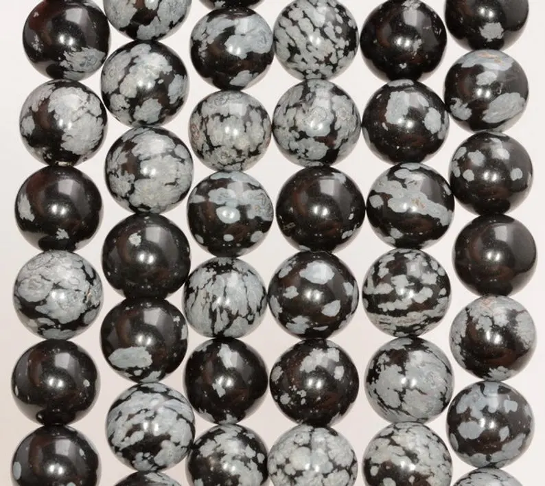 Wholesale Natural Snowflake Obsidian Beads 4mm 6mm 8mm 10mm 12mm Round Gem stone Loose Bead 15.5