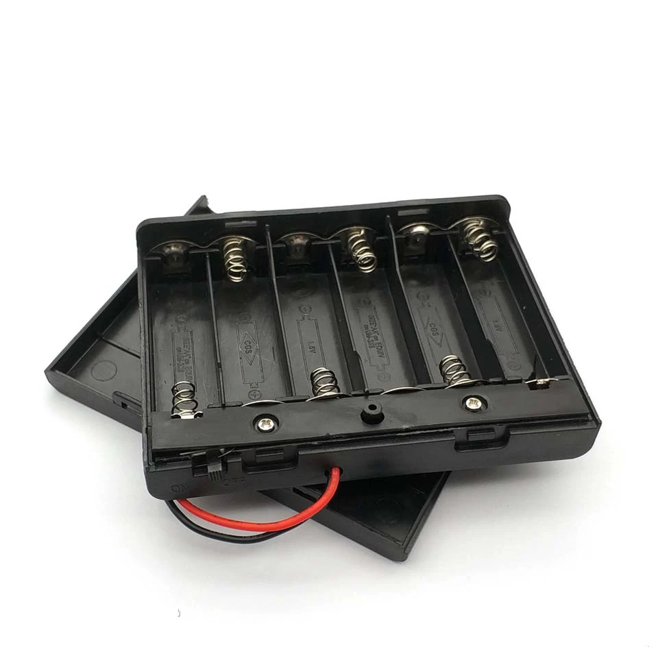 High Quality 6 AA Batteries Holder Storage Case Plastic 1.5V Battery Case ON/OFF Switch with Cap Wire For 6 X 1.5V AA Battery