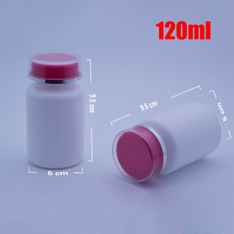 20 frascos brancos da medicina do hdpe da cor dos pces 120ml, cápsulas/comprimidos/pó/garrafas plásticas da vitamina com tampão rosa dobro do picosegundo