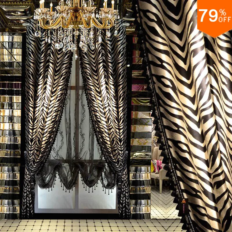 

Gray Black Striped zebra pinto Design Black curtain For Luxury Villa villadom Hotel curtain Living room curtains Best curtains