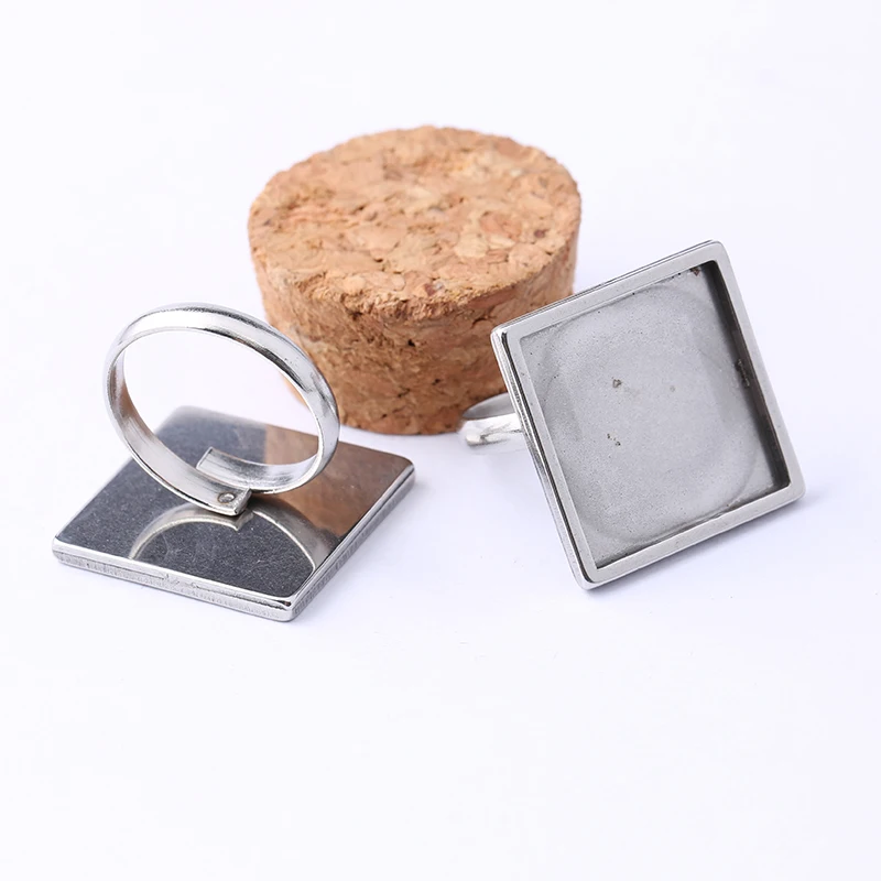 5pcs Fit 20mm Square Cabochon Ring Base Setting Blanks Adjustable Stainless Steel Bezels For Fingerring Jewelry Making Supplies