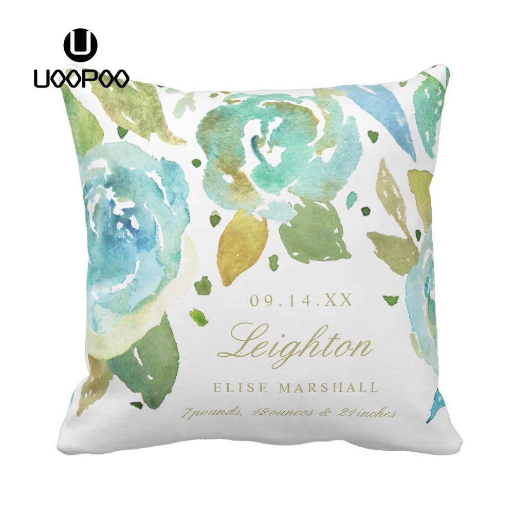 

Custom Cute Kids Cushion Cover Square Cotton Canvas Polyester Lavish Watercolor Florals Throw Pillow Cover Baby Kids Pillow Case