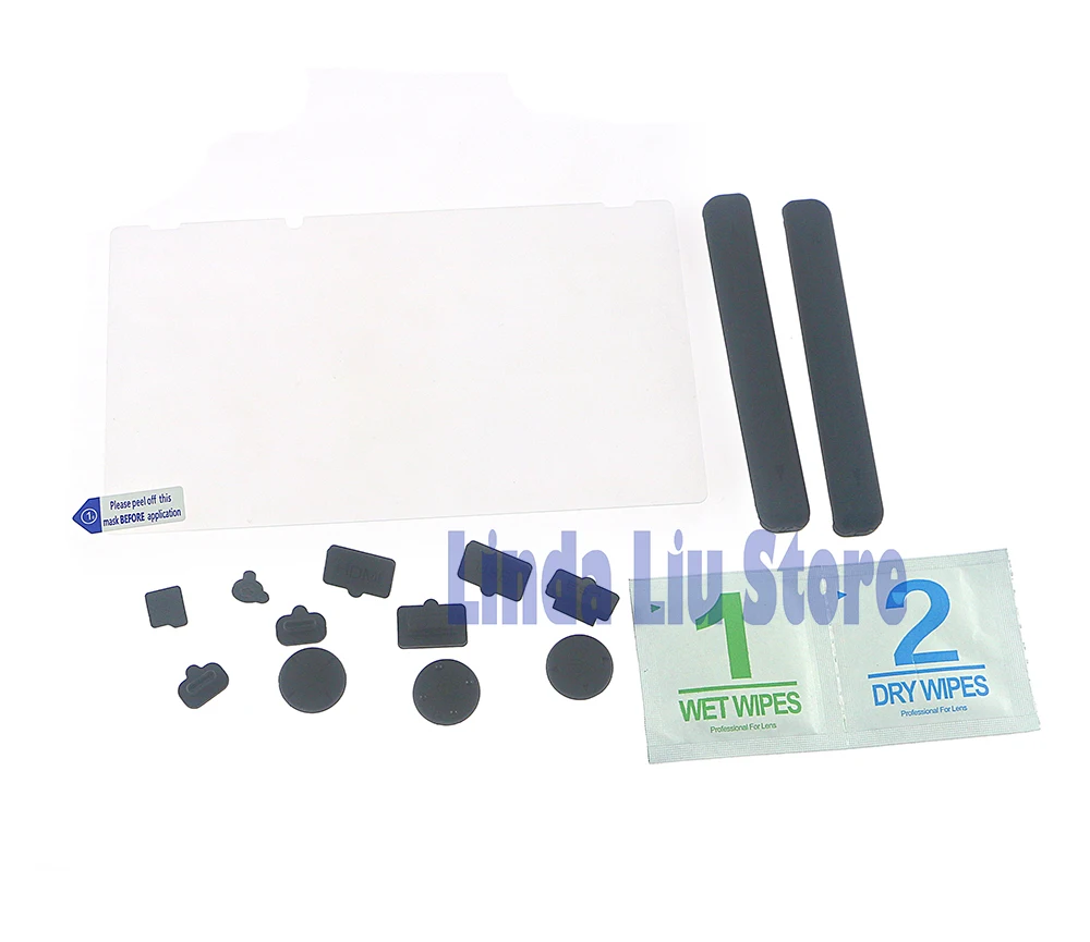 Set di tappi antipolvere in silicone e pellicola protettiva per protezione schermo in vetro temperato per console Switch NS 10 set