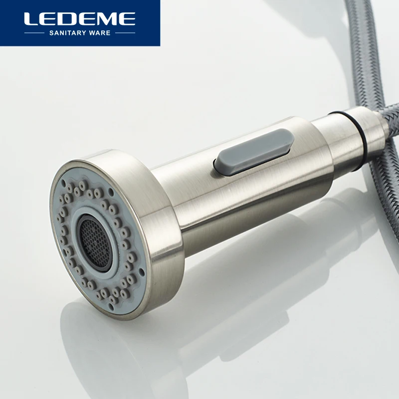 LEDEME Kitchen Faucet 360 Degree Rotation Pull Out Tap Sink Mixer Taps Brushed Stainless Steel Kitchen Faucets L76005-1