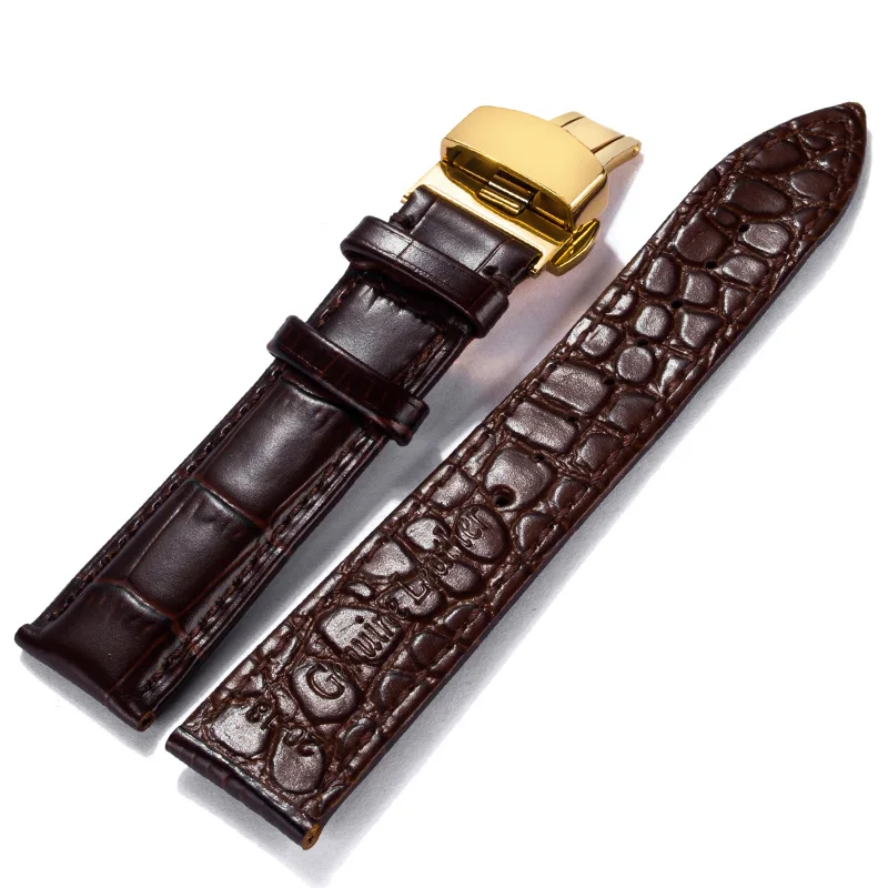 12 14 16 18 20 22 24 mm Leather Black Dark Brown Pink White Classic Alligator Grain Watch Band Strap Belt For Rolex Omega IWC