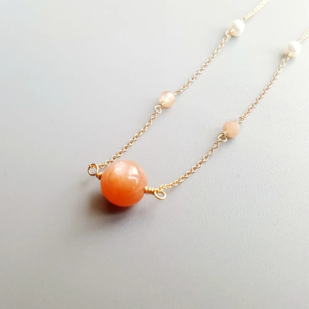 Lii Ji You Are My SUN- Natural Cat's eye Sunstone Freshwater Pearl 14K Gold Plated Necklace Delicate Jewelry For Women Jewelry