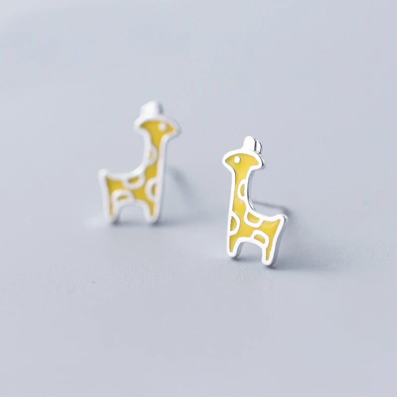 MloveAcc 925 Sterling Silver Yellow Enamel Giraffe Earrings Small Stud Earrings for Women Fashion Earrings Jewelry