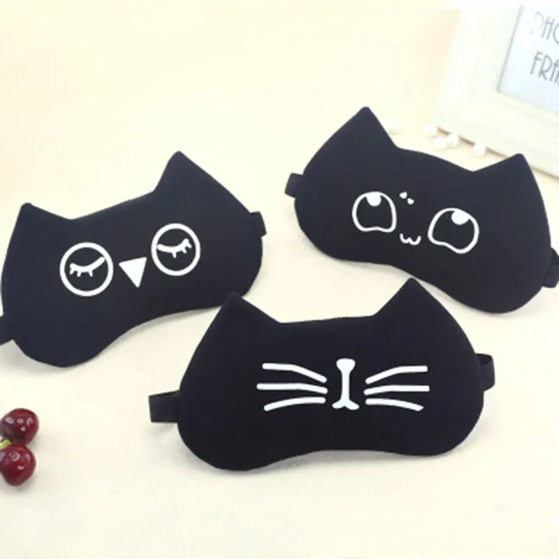 ATMOUS Sleep Eye Mask Eyepatch Black Cute Cat Blindfold Patch Sleeping Eyeshade Cartoon Travel Aid Accessory Relaxing Tools