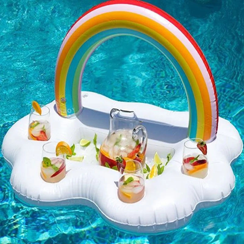 Porte-gobelet en nuage arc-en-ciel, matelas gonflable, seau à glace, plateau de Table, Bar, piscine, fête, bière, boisson, nourriture, flotteur, fête de natation, jouets amusants