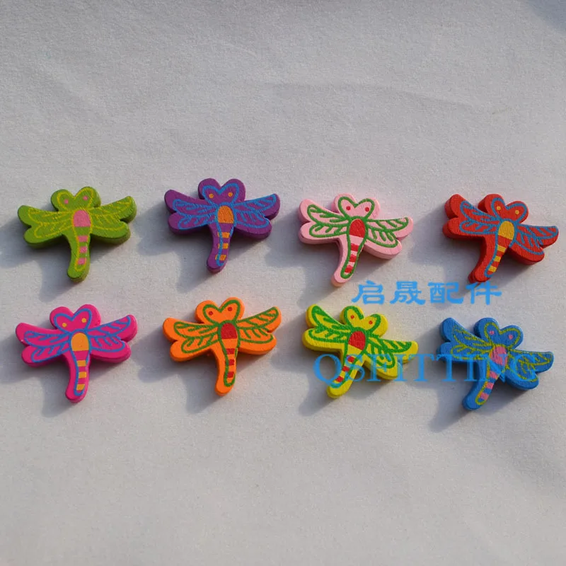 20pcs DIY fashion jewelry Handcraft Fittings Mix Color wooden beads cartoon dragonfly For Children Necklace Making Department