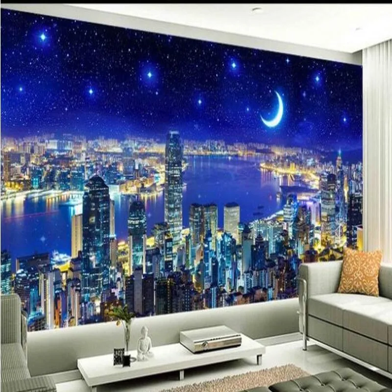 

wellyu Custom large - scale murals sky city night living room TV backdrop non - woven wallpaper papel de parede para quarto