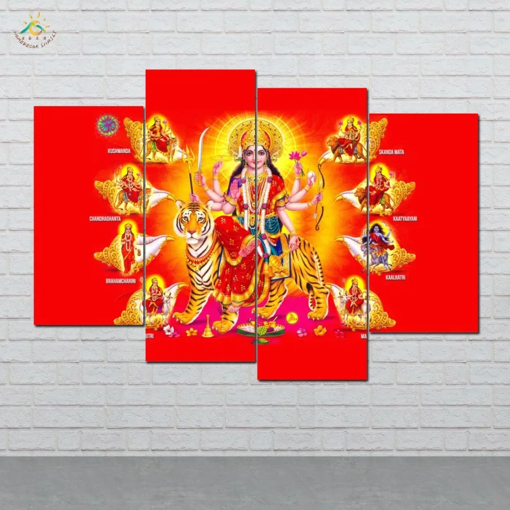 

Hindu God Durga Matha Wall Art Prints Canvas Art Painting Modular Picture And Poster Canvas Painting 4 Pieces